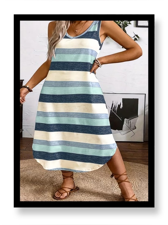 Dresses & Skirts - 🆕 Plus Size Colorful Stripe Curved Hem Tank Dress,